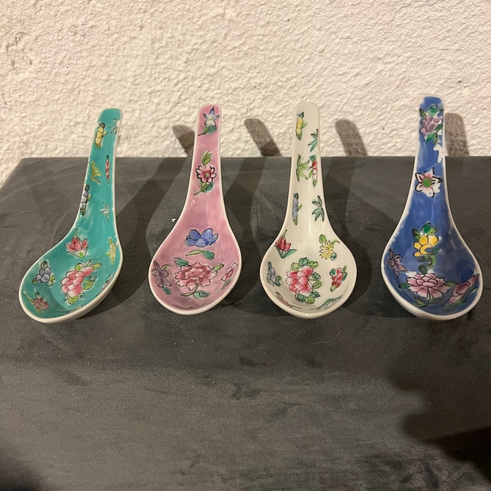 4 Vintage Porcelain Spoons